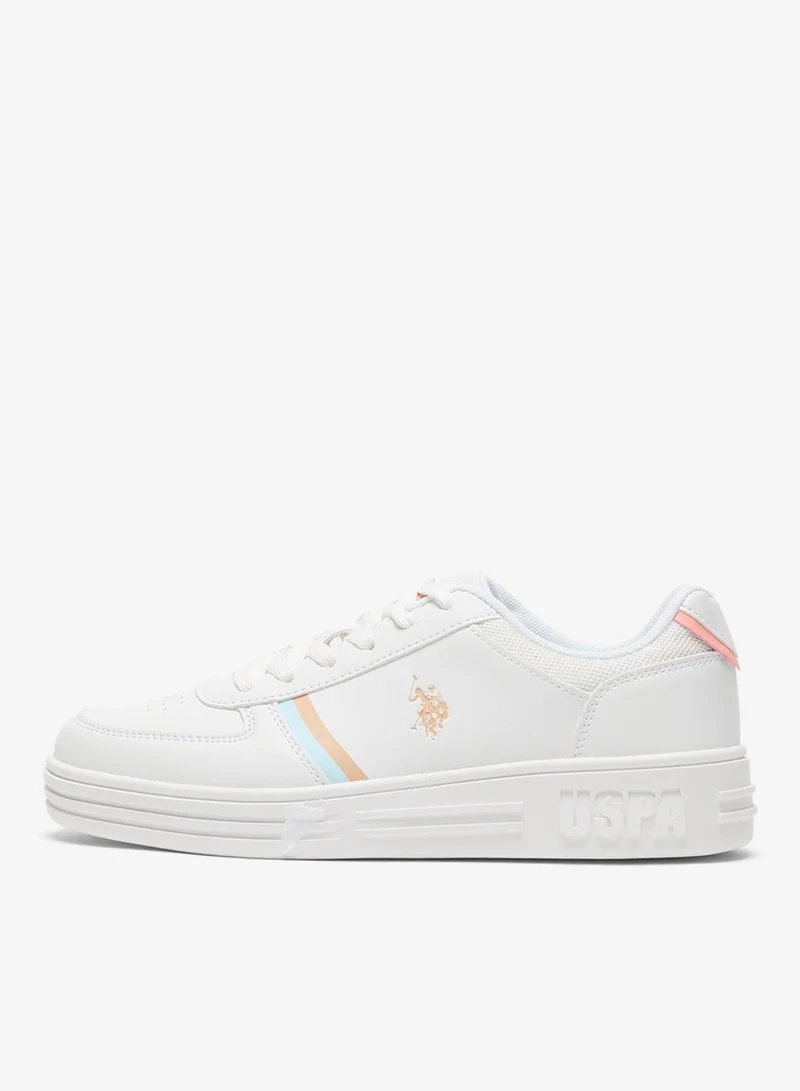 U.S. Polo Assn. White/Salmon Women's White Sneakers - Soft Pastel Accents with Retro-Inspired Design and Cushioned Sole for Effortless Style and Comfort Shoes for Women | Best Price UAE