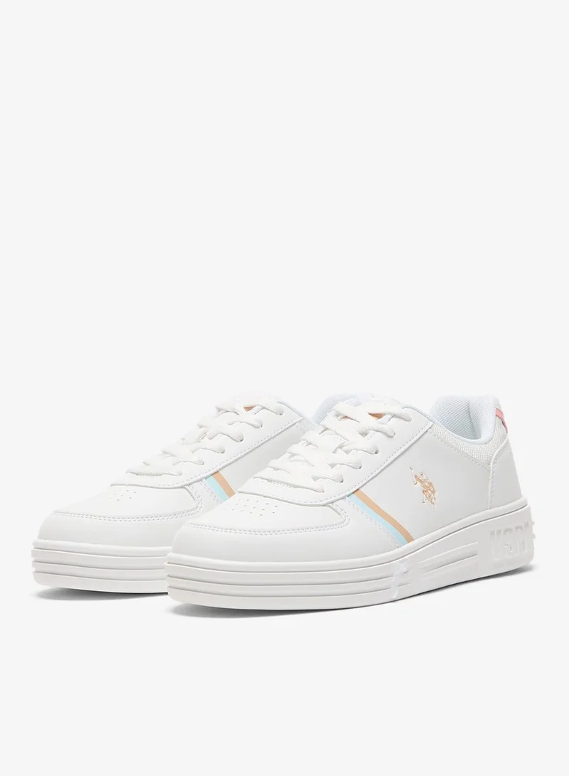 U.S. Polo Assn. White/Salmon Women's White Sneakers - Soft Pastel Accents with Retro-Inspired Design and Cushioned Sole for Effortless Style and Comfort Shoes for Women | Best Price UAE