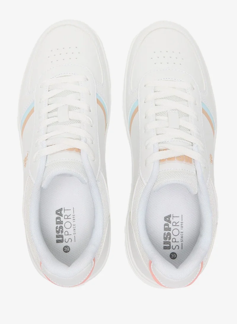 U.S. Polo Assn. White/Salmon Women's White Sneakers - Soft Pastel Accents with Retro-Inspired Design and Cushioned Sole for Effortless Style and Comfort Shoes for Women | Best Price UAE