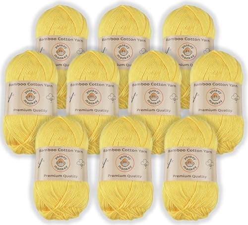 Yonkey Monkey 10-Pack of Yonkey Monkey 500 Grams Yarn - 70% Rayon derived from Bamboo, 30% Cotton - Imported - Yellow 9017 - Image 1