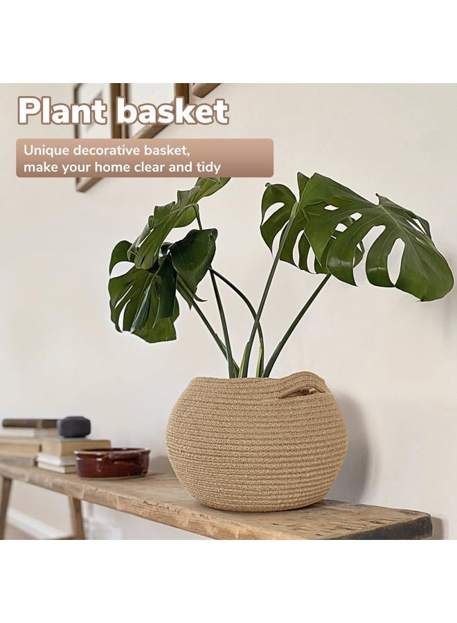Goodpick Cute Round Cotton Rope Basket - Modern Beige Jute Storage Basket for Bedroom, Living Room, Plant Pot, 8.3" D x 8.3" H - Image 3