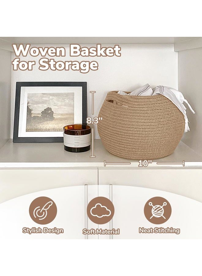 Goodpick Cute Round Cotton Rope Basket - Modern Beige Jute Storage Basket for Bedroom, Living Room, Plant Pot, 8.3" D x 8.3" H - Image 5