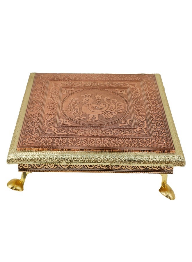 Aditri Creation Wooden Meenakari Puja Pooja Bajot/Table/Chowki aasan Indian Traditional Cultural Religious Chaurang Vintage Gold Design Small for mandir Temple Diwali Festival Decoration(Size :-10"X 10"X 2") - Image 3