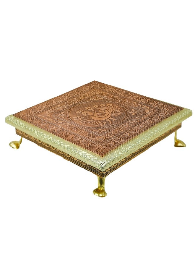 Aditri Creation Wooden Meenakari Puja Pooja Bajot/Table/Chowki aasan Indian Traditional Cultural Religious Chaurang Vintage Gold Design Small for mandir Temple Diwali Festival Decoration(Size :-10"X 10"X 2") - Image 1