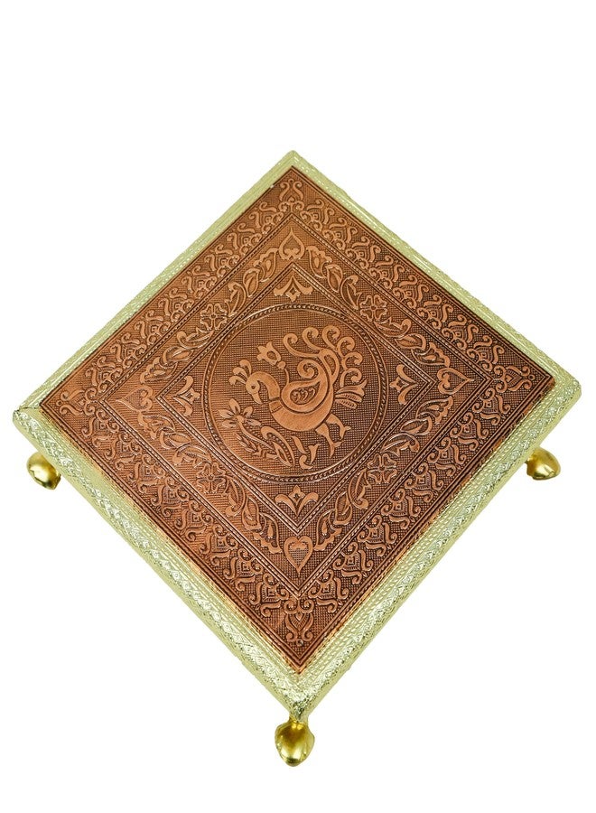 Aditri Creation Wooden Meenakari Puja Pooja Bajot/Table/Chowki aasan Indian Traditional Cultural Religious Chaurang Vintage Gold Design Small for mandir Temple Diwali Festival Decoration(Size :-10"X 10"X 2") - Image 2