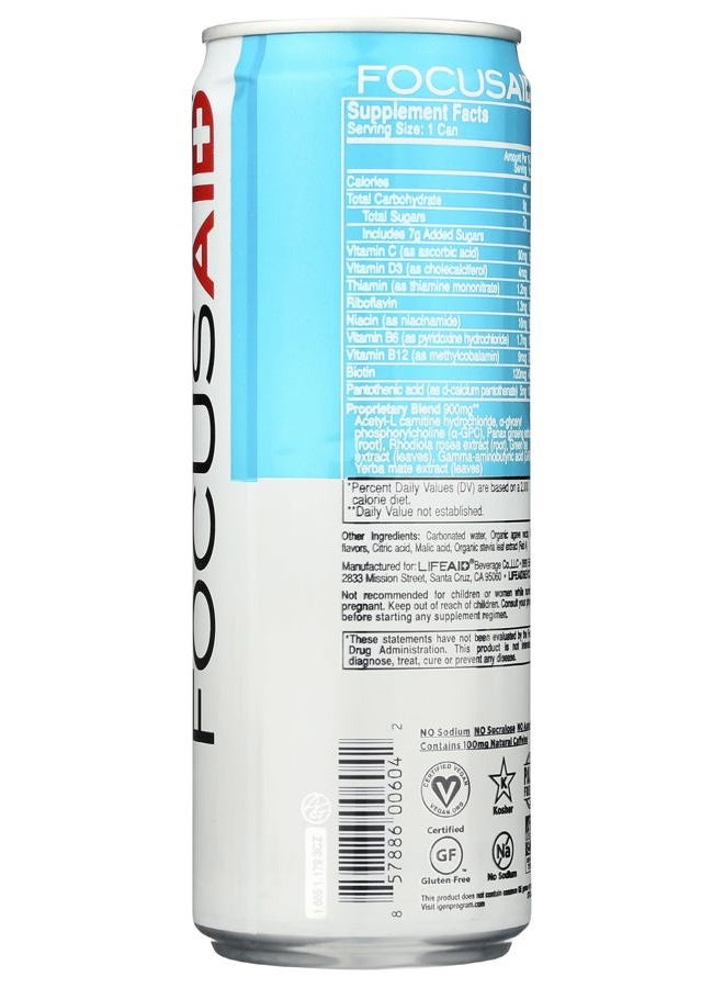 LIFEAID FOCUSAID Energy Blend | Nootropics Drink for Brain Fuel | Alpha-GPC, GABA, B-Complex, Yerba Mate, Green Tea | 100% Clean |100mg Natural Caffeine | 12-oz. can - Image 2