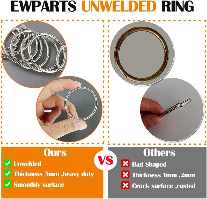 Ewparts خواتم معدنية متعددة الأحجام للحرف 60 حبة حلقة معدنية ماكرامي بسماكة 3 مم خواتم حرفية غير ملحومة للخياطة، مقود الكلب، طوق الكلب، حامل نباتات ماكرامي، صنع المجوهرات، ستائر، سلسلة مفاتيح، حبل عنق - Image 5
