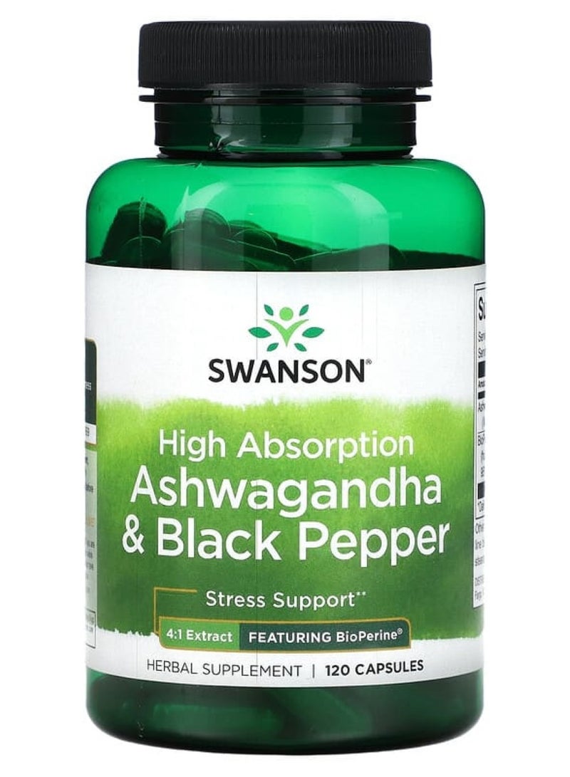 High Absorption Ashwagandha & Black Pepper - Featuring Bioperine 120 Caps