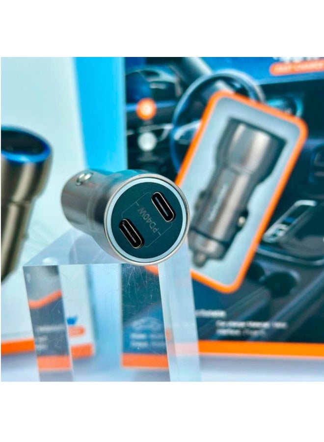 دبليو يو دبليو شاحن سيارة معدني بمنفذين من النوع C بقوة 40 وات - Image 2