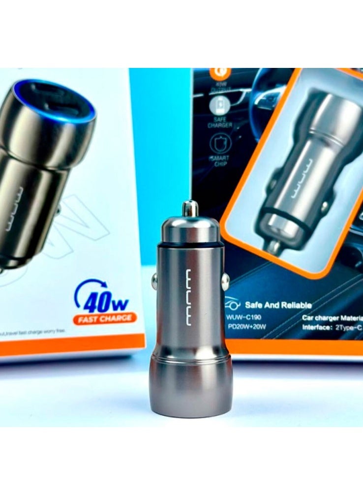 دبليو يو دبليو شاحن سيارة معدني بمنفذين من النوع C بقوة 40 وات - Image 3