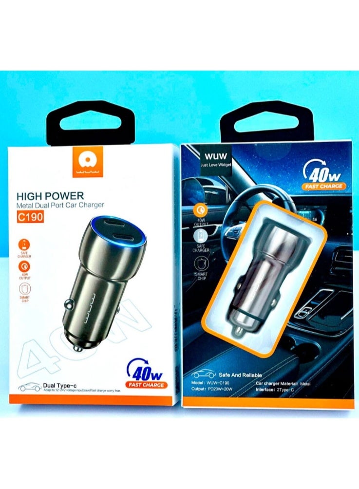 دبليو يو دبليو شاحن سيارة معدني بمنفذين من النوع C بقوة 40 وات - Image 4