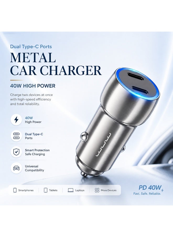دبليو يو دبليو Wuw Dual type-c Ports Metal Car Fast Charger High Power 40W