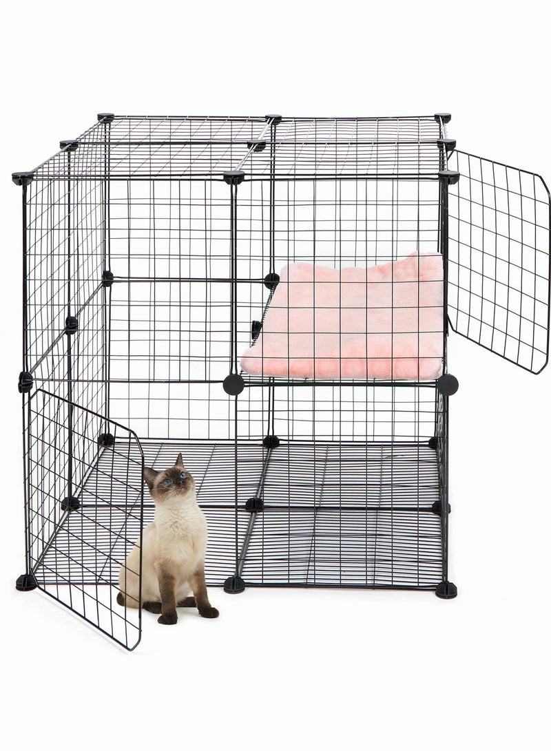 2 Tier Large Cat Cage Crate DIY Pet Playpen Detachable Dense Metal Wire Ferret Cage Indoor Cat Kennels for Kitten Puppy Bunny Exercise (Black, 27.56 x 27.56） - Image 2