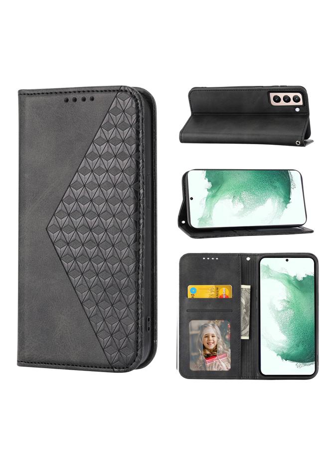 اس-توب جراب لهاتف Samsung Galaxy S22 5G، جراب هاتف جلدي بقفل مغناطيسي من نسيج جلد العجل، شبكي مكعب - Image 1