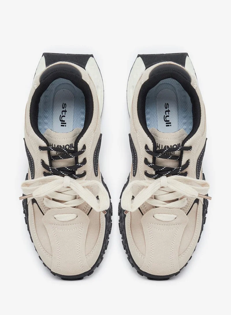 Styli Active Black Women Contrast Panel Lace Up Sneakers for Women | Best Price UAE