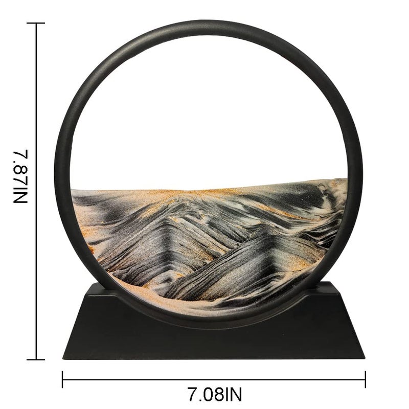 FEBLICH 3D Moving Sand Art Picture Glass Liquid Painting Natural Landscape Showpieces for Home Decor, Antique Gifts for Kids, Office Desktop Decoration, Desk Table Decorative Items (Black) - Image 2