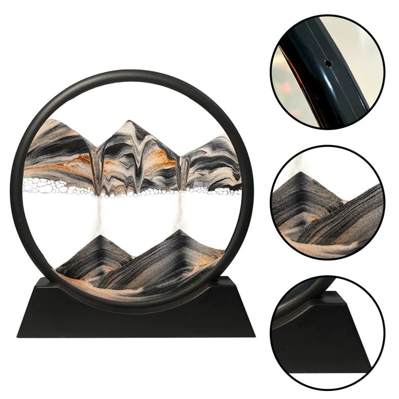 FEBLICH 3D Moving Sand Art Picture Glass Liquid Painting Natural Landscape Showpieces for Home Decor, Antique Gifts for Kids, Office Desktop Decoration, Desk Table Decorative Items (Black) - Image 3