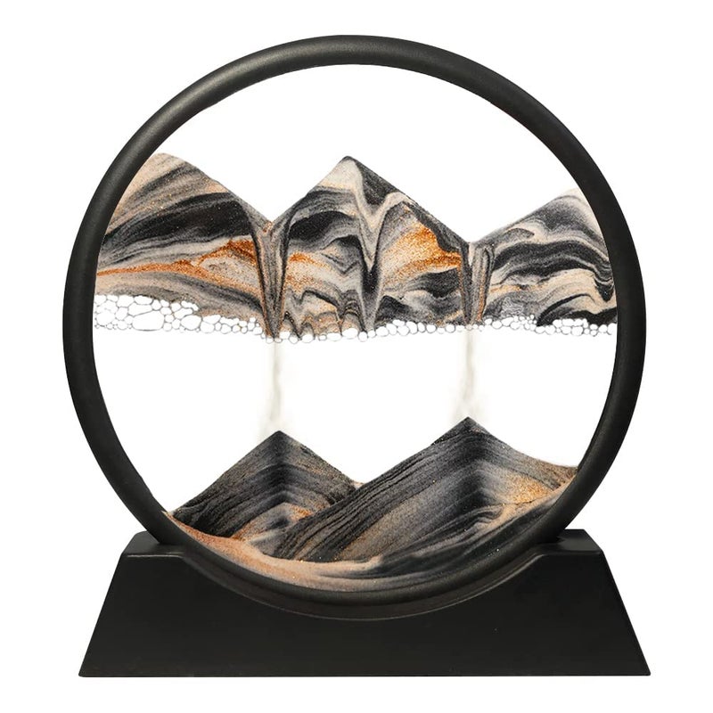 FEBLICH 3D Moving Sand Art Picture Glass Liquid Painting Natural Landscape Showpieces for Home Decor, Antique Gifts for Kids, Office Desktop Decoration, Desk Table Decorative Items (Black) - Image 1