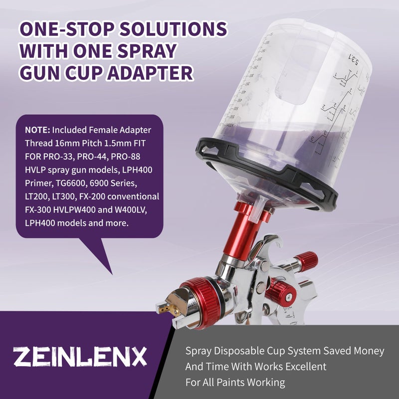 Zeinlenx Disposable Paint Gun Cup, HVLP Paint Sprayer Gun Mixing Cups with Lid (20 Ounce 600ML Pro) - Image 5