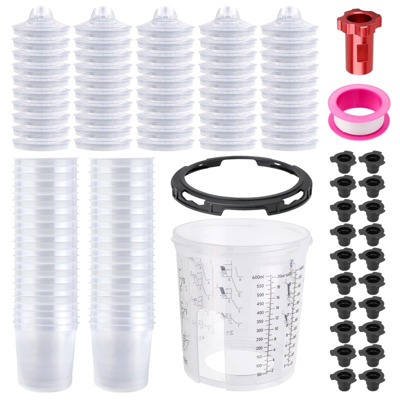 Zeinlenx Disposable Paint Gun Cup, HVLP Paint Sprayer Gun Mixing Cups with Lid (20 Ounce 600ML Pro) - Image 1