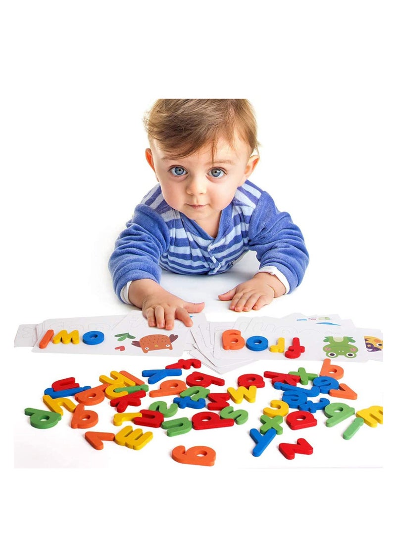 Spelling Game Learning Toys Wooden ABC Alphabet Flash Cards, Shape Matching Letters Word Puzzle Games, Educational Developmental Toy for Early Education Preschool - Image 2