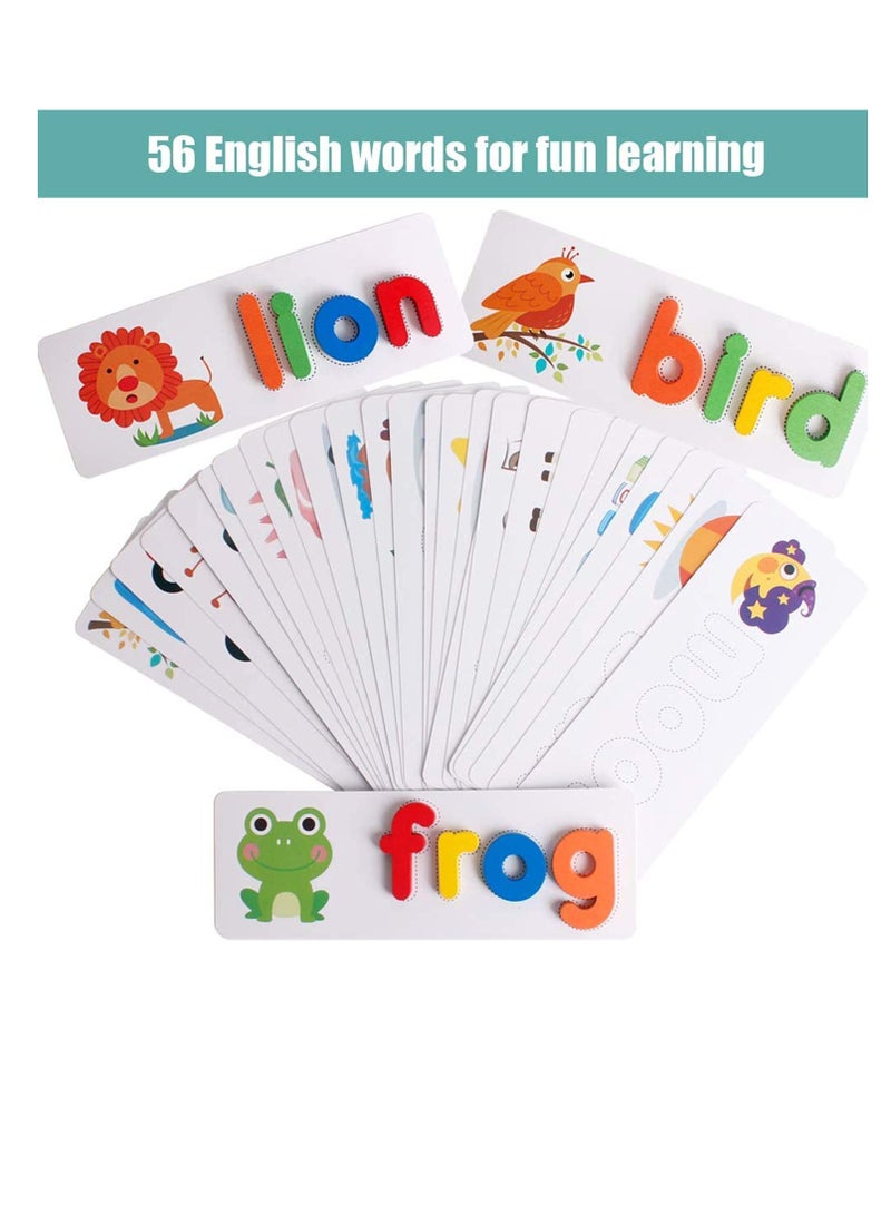 Spelling Game Learning Toys Wooden ABC Alphabet Flash Cards, Shape Matching Letters Word Puzzle Games, Educational Developmental Toy for Early Education Preschool - Image 3