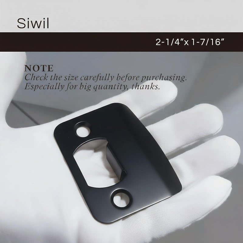 Siwil Door Strike Plate Univeral, 2-1/4 inch x 1-7/16 inch, Round Corner - 2 Pack (Black) - Image 5