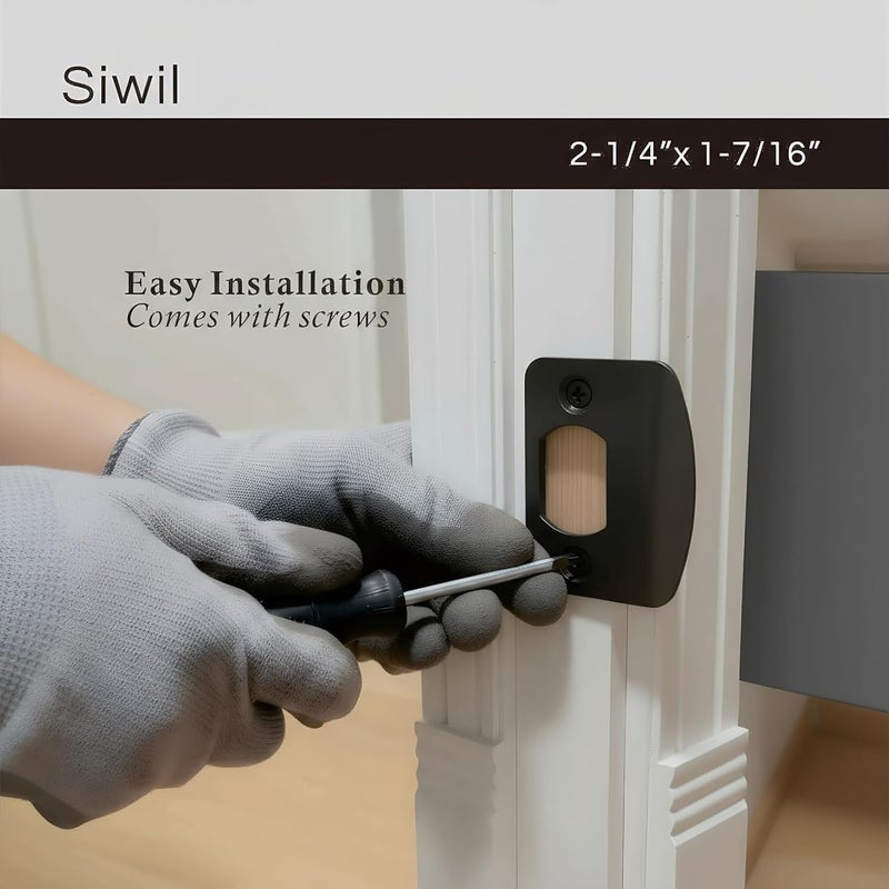 Siwil Door Strike Plate Univeral, 2-1/4 inch x 1-7/16 inch, Round Corner - 2 Pack (Black) - Image 4