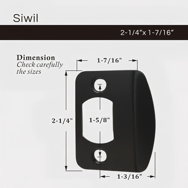 Siwil Door Strike Plate Univeral, 2-1/4 inch x 1-7/16 inch, Round Corner - 2 Pack (Black) - Image 3