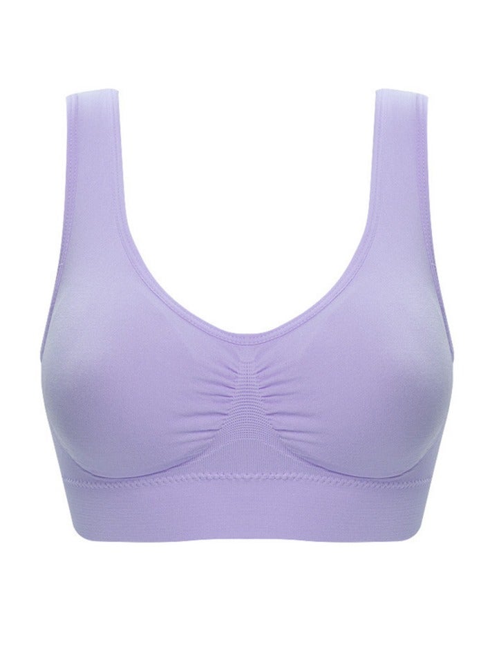 AROAQ Women Sports Bra, Fitness Sports Yoga Bra with Removable Padding,  Double-layer Seamless  Sports Bra without Rims, Comfortable Soft Bra for Workouts Running Yoga Trainings, (Size S, Light Purple)  - Image 1