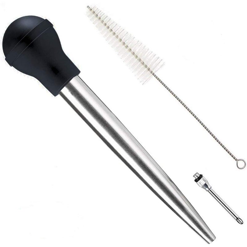 Home Servz Home Servz 304 Stainless Steel Turkey Baster Syringe Marinade Injector Needle with Cleaning Brush Food Grade Silicone Bulb Black 