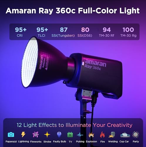 Amaran Ray 360c 360W RGBWW FullColor LED Video Light OmniColor Engine for TruetoLife HSICCT 17130 lux1m IP54 AppDMX Control Bowens Mount Monolight for Studio Outdoor Photography - Image 3
