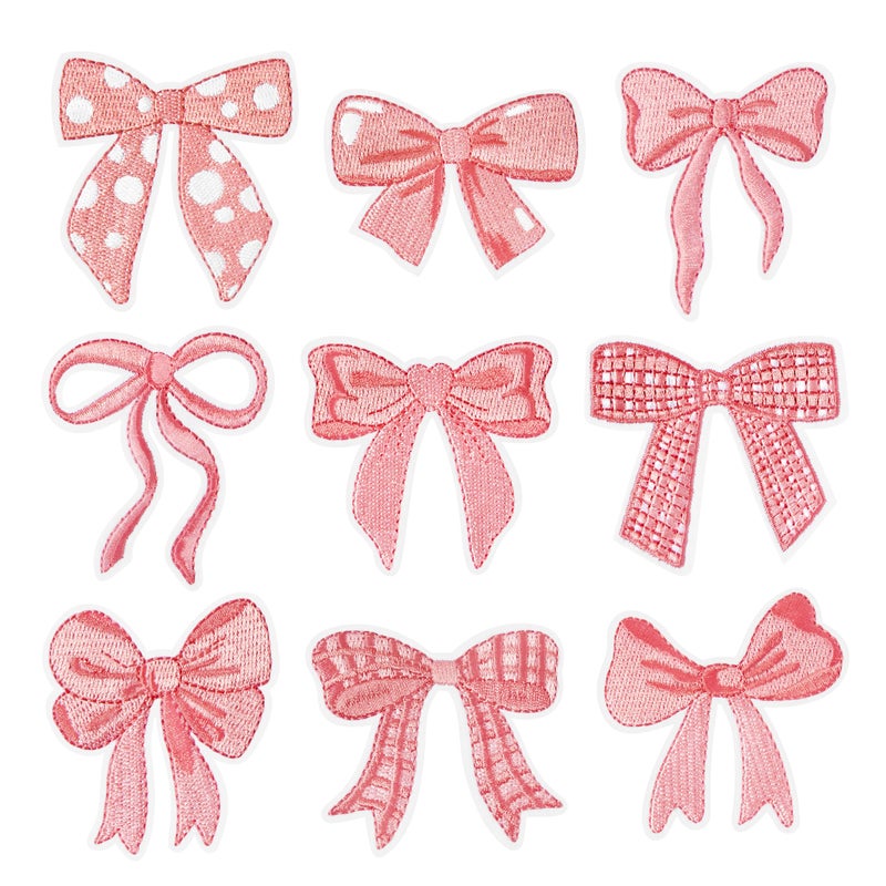 9Pcs Pink Bow Iron On Patches Cute Buffalo Plaid Polka Dot Ribbon Bowknot Sew On Repair Embroidered Applique Coquette Bowcore Girly Aesthetic Diy Crafts Gift For Girls Women Clothing Backpack Hat