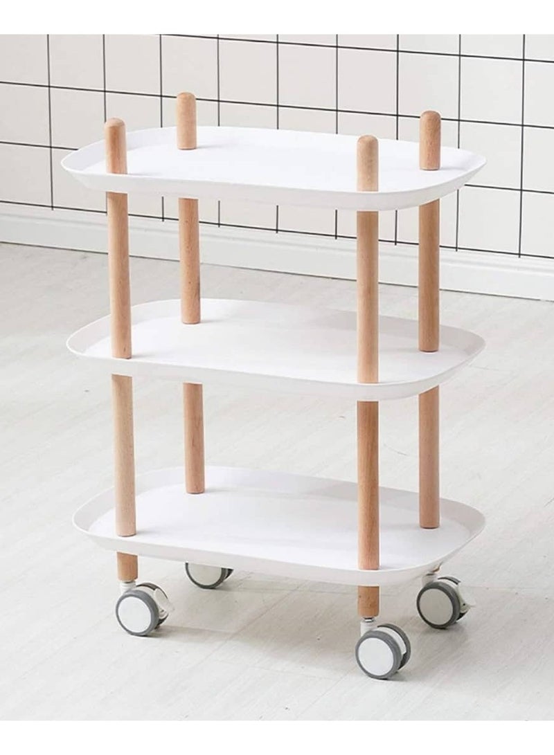 عربة تخزين بلاستيكية متعددة الاستخدامات 3 بعجلات ومقبض عربة خدمة بعجلات مع أرجل معدن للتخزين في غرفة النوم الفندق المطعم  الكافيه وصالون التجميل - Image 1