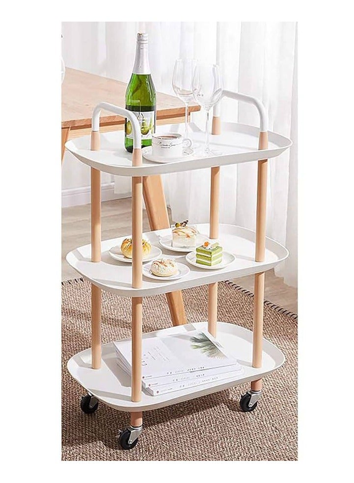 عربة تخزين بلاستيكية متعددة الاستخدامات 3 بعجلات ومقبض عربة خدمة بعجلات مع أرجل معدن للتخزين في غرفة النوم الفندق المطعم  الكافيه وصالون التجميل - Image 2