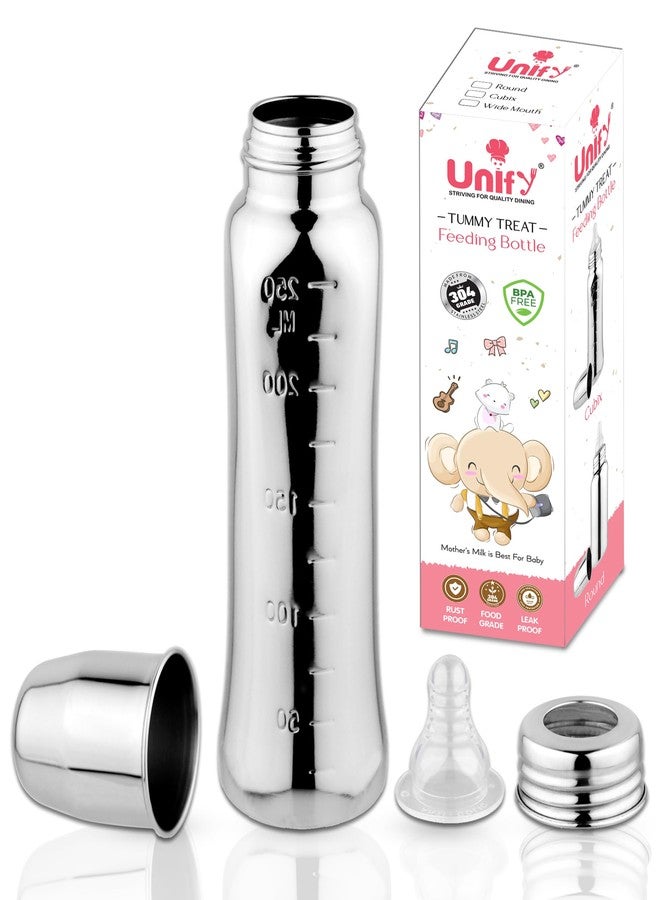 Unify Stainless Steel Baby Feeding Bottle (250 ML) | Flow Nipple Bottles |Sus 304 Grade Milk Drinking Bottle | BPA Free, Anti-Colic, Plastic-Free| Ideal for Newborns (Infant) & Toddlers (Pack of 1) - Image 1