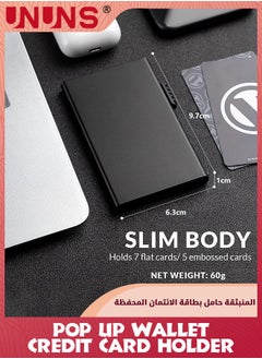 UNUNS Pop Up Wallet,Card Wallet Pop Up Card Holder With RFID Blocking,Minimalist Metal Case For Men Women, Pop up Front Pocket Wallet,Slim Metal Wallets For Holds 5 Card,Black  - Image 4