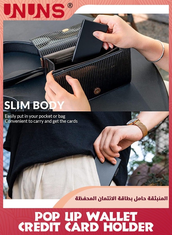 UNUNS Pop Up Wallet,Card Wallet Pop Up Card Holder With RFID Blocking,Minimalist Metal Case For Men Women, Pop up Front Pocket Wallet,Slim Metal Wallets For Holds 5 Card,Black - Image 5