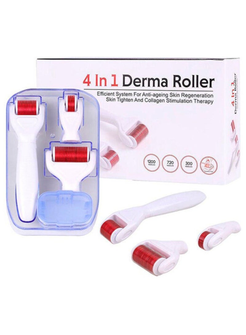 Derma Roller for Face and Body, 4 in 1 Titanium Microneedle Roller Kit, Replacement Heads for Hair Regrowth Face & Body Skin Care Acne Free Pores Anti-aging Skin Regeneration Wrinkles Removal Solution - Image 1