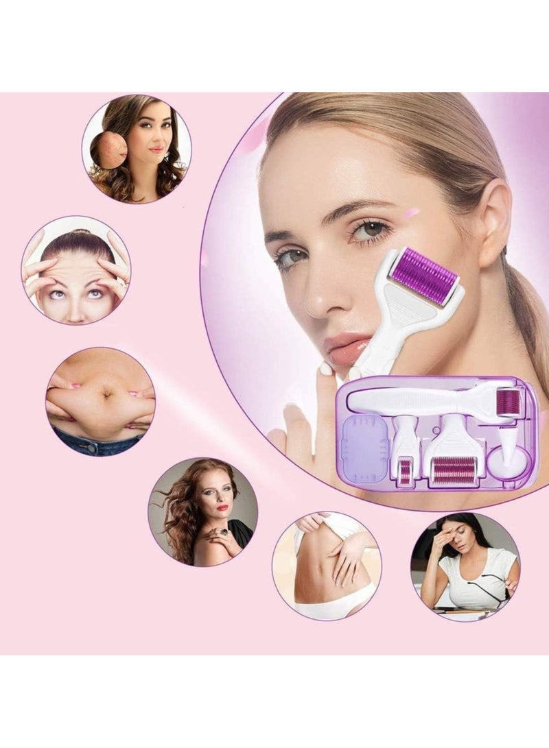 Derma Roller for Face and Body, 4 in 1 Titanium Microneedle Roller Kit, Replacement Heads for Hair Regrowth Face & Body Skin Care Acne Free Pores Anti-aging Skin Regeneration Wrinkles Removal Solution - Image 3