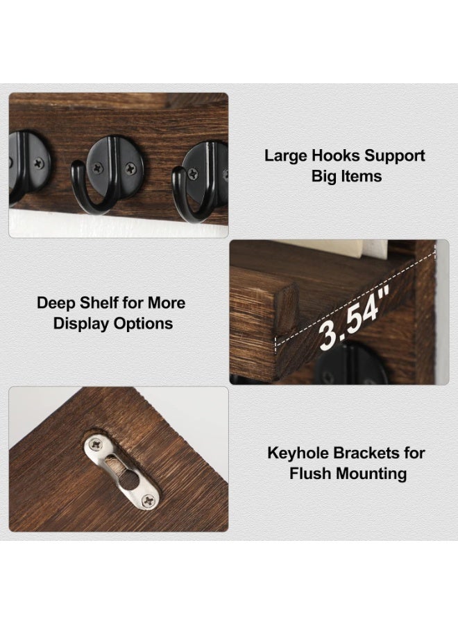 Key Holder for Wall, Decorative Key and Mail Holder with Shelf Has Large Key Hooks for Bags, Coats - Paulownia Wooden Keychain with Mounting Hardware (24cm W x 17cm) - Image 3