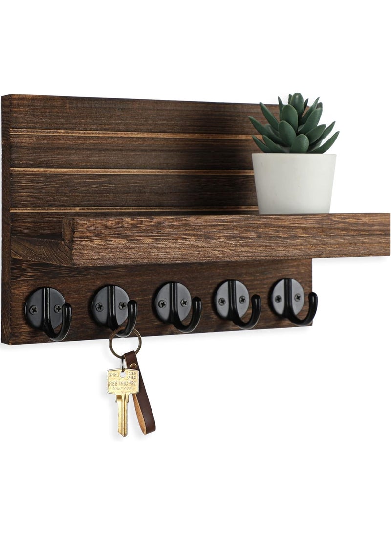 Key Holder for Wall, Decorative Key and Mail Holder with Shelf Has Large Key Hooks for Bags, Coats - Paulownia Wooden Keychain with Mounting Hardware (24cm W x 17cm) - Image 1