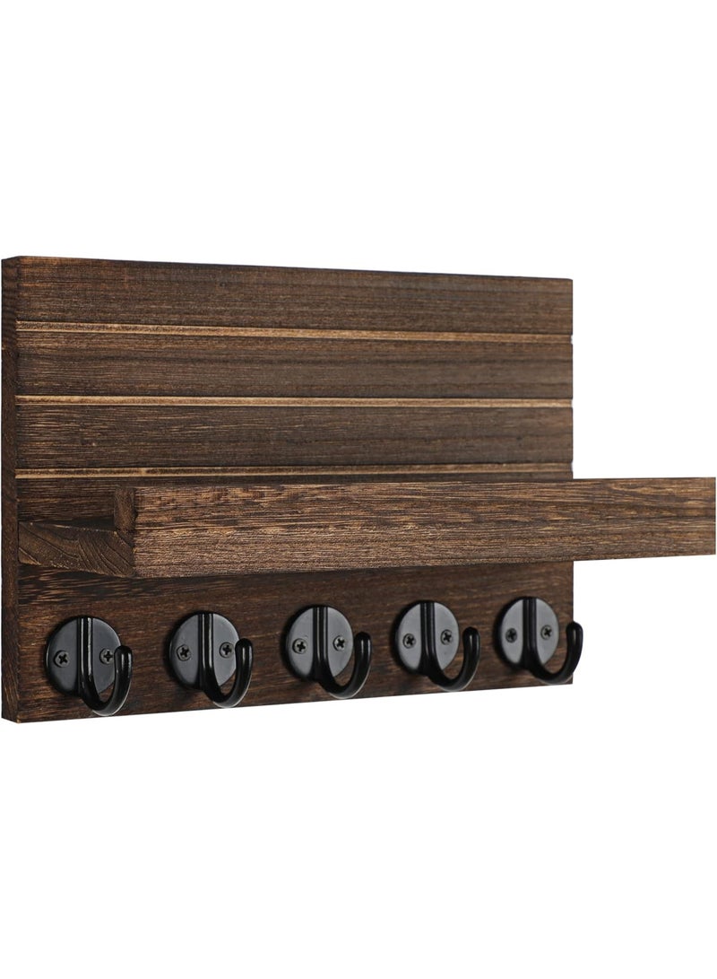 Key Holder for Wall, Decorative Key and Mail Holder with Shelf Has Large Key Hooks for Bags, Coats - Paulownia Wooden Keychain with Mounting Hardware (24cm W x 17cm) - Image 2