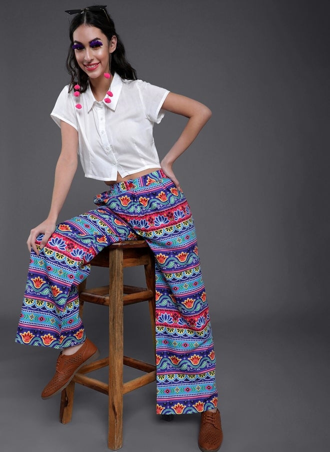 AKS Floral Printed Wide Leg Palazzos for Women - Image 5