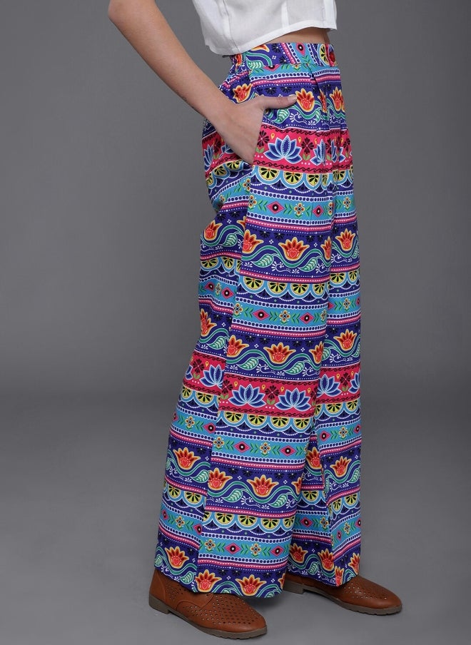 AKS Floral Printed Wide Leg Palazzos for Women - Image 2
