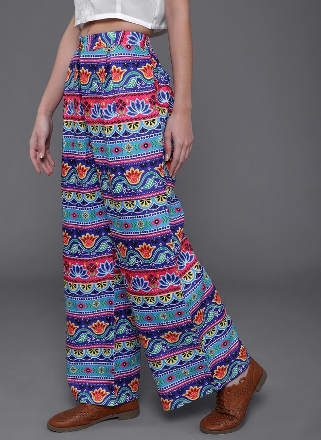 AKS Floral Printed Wide Leg Palazzos for Women - Image 3