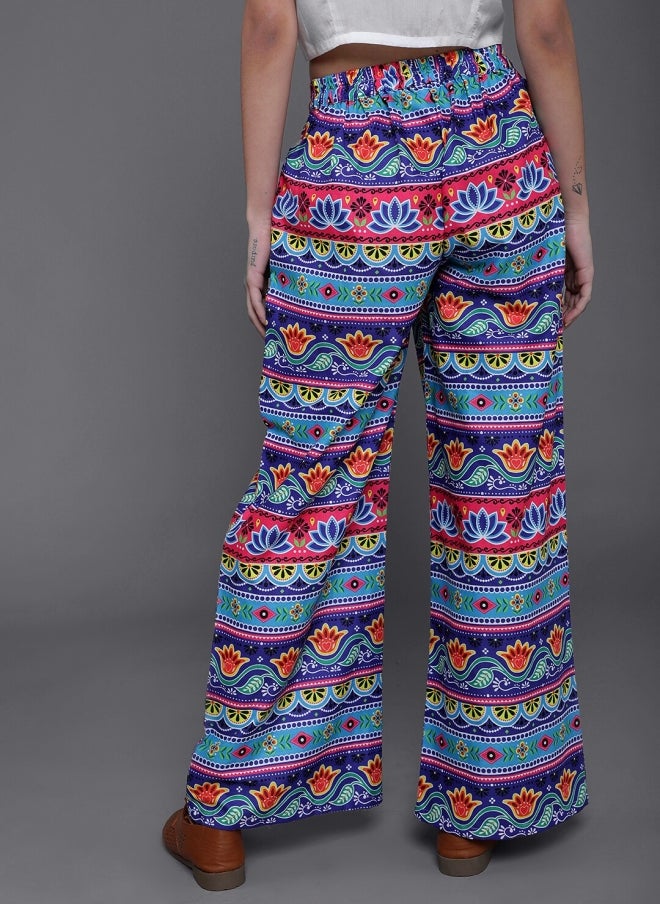 AKS Floral Printed Wide Leg Palazzos for Women - Image 4