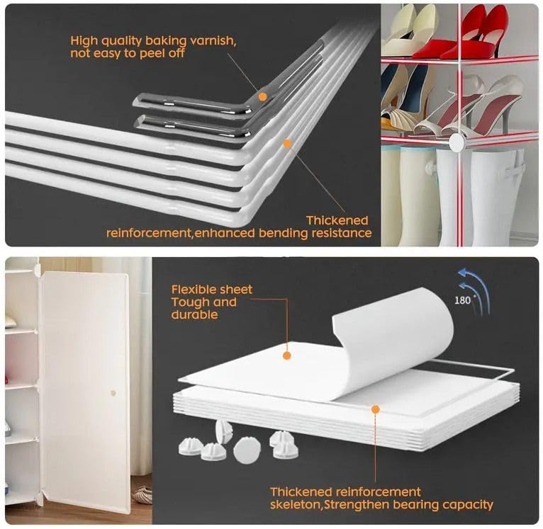 HEMOVIA Plastic Shoe Rack for Home | 6 𝐒𝐡𝐞𝐥𝐟 DIY Shoe Rack with Door for Home Storage Plastic Box Organizer, Metal Door Frame, Chappal Slipper Sandals Stand - Image 5