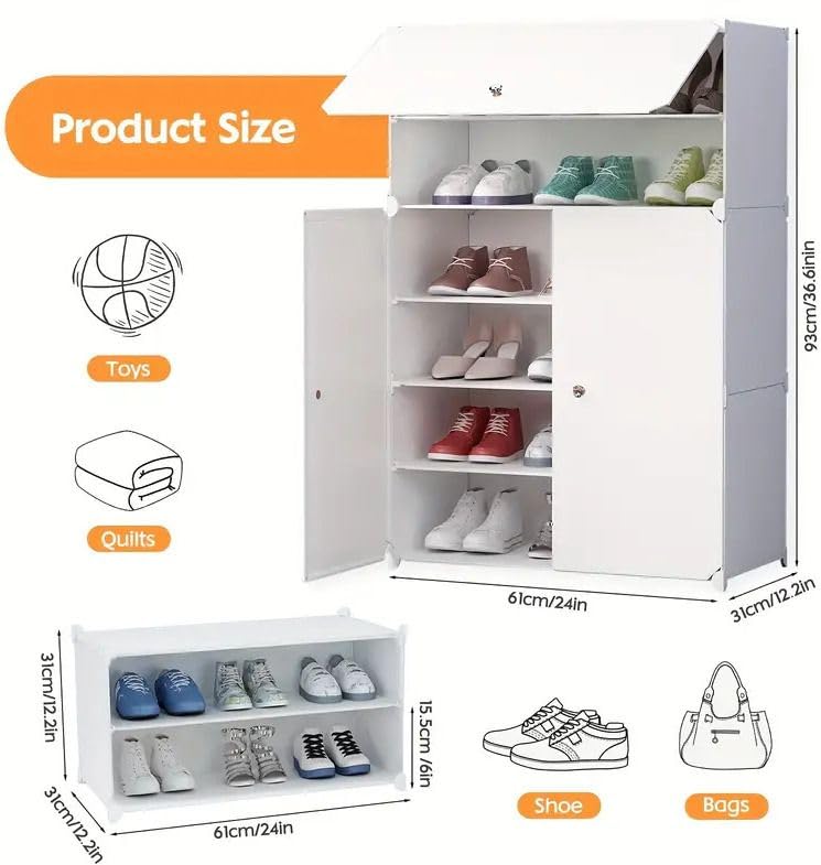 HEMOVIA Plastic Shoe Rack for Home | 6 𝐒𝐡𝐞𝐥𝐟 DIY Shoe Rack with Door for Home Storage Plastic Box Organizer, Metal Door Frame, Chappal Slipper Sandals Stand - Image 3