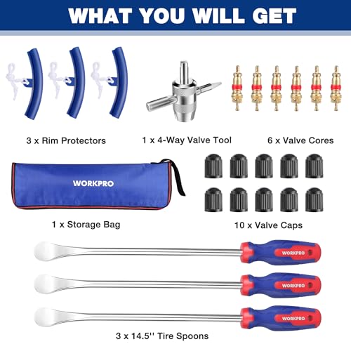 WORKPRO 14.5” Steel Tire Spoons Tool Set, 23-Piece Tire Iron Set with Storage Bag, Tire Removal Tools, Tire Changing Tools, Tire Repair Tools, Tire Levers for Motorcycle, Bicycle, Car and Lawn Mower - Image 3